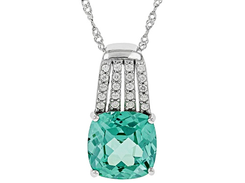 Photo of 6.88CT LAB CREATED GREEN SPINEL WITH .36CTW WHITE ZIRCON RHODIUM OVER SILVER PENDANT WITH CHAIN