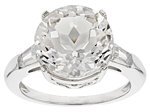 Photo of 4.84ct Round Crystal Quartz with .30ctw White Topaz Rhodium Over Sterling Silver Ring - Size 9