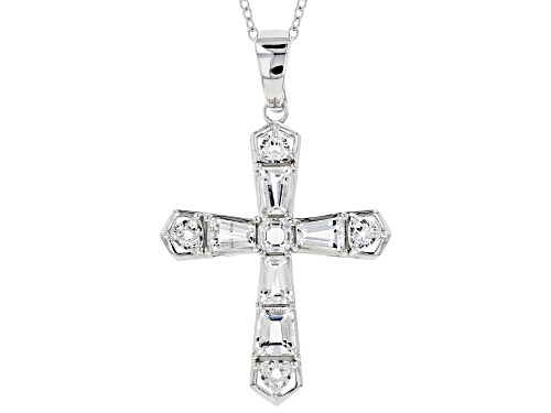 5.70ctw Mixed Shape Crystal Quartz Rhodium Over Sterling Silver Cross Enhancer with Chain