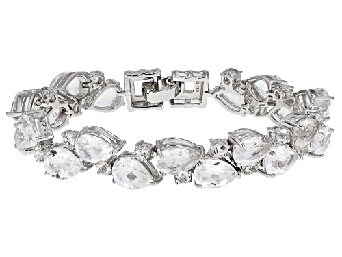 Photo of 23.07ctw Pear Shape and Round Crystal Quartz Rhodium Over Sterling Silver Bracelet - Size 8