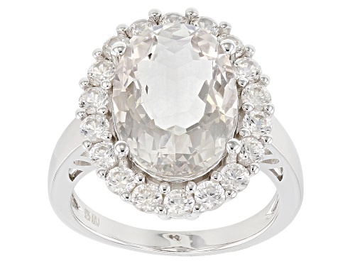 Photo of 4.68CT OVAL CRYSTAL QUARTZ WITH 1.73CTW ROUND WHITE ZIRCON STERLING SILVER RING - Size 12