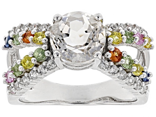 Photo of 1.42ct Crystal Quartz with 1.01ctw Multi-Sapphire and White Zircon Rhodium Over Sterling Silver Ring - Size 10