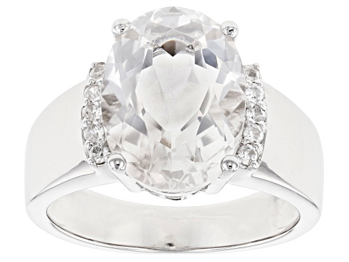 5.10ct Crystal Quartz with .17ctw White Zircon Rhodium Over Sterling Silver Ring - Size 11