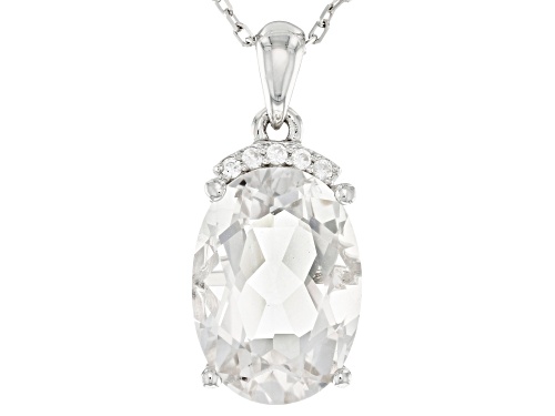 Photo of 5.10ct Oval Crystal Quartz with .06ctw White Zircon Rhodium Over Sterling Silver Pendant with Chain