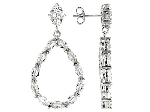 3.69ctw Crystal Quartz with .98ctw White Zircon Rhodium Over Sterling Silver Dangle Earrings