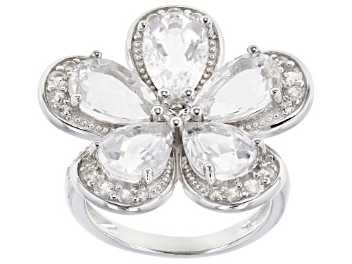 Photo of 5.18ctw Crystal Quartz with .72ctw White Zircon Rhodium Over Sterling Silver Flower Ring - Size 6