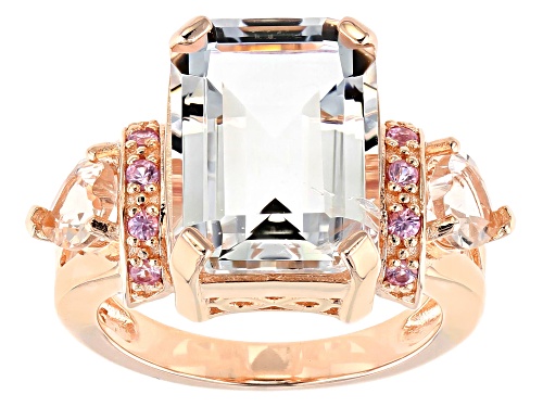 5.82ctw Crystal Quartz, .75ctw Morganite & Pink Sapphire 18k Rose Gold Over Sterling Silver Ring - Size 6