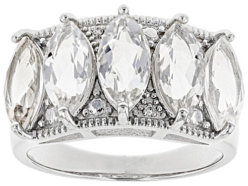 3.69CTW MARQUISE CRYSTAL QUARTZ WITH 2 DIAMOND ACCENT RHODIUM OVER STERLING SILVER RING - Size 7