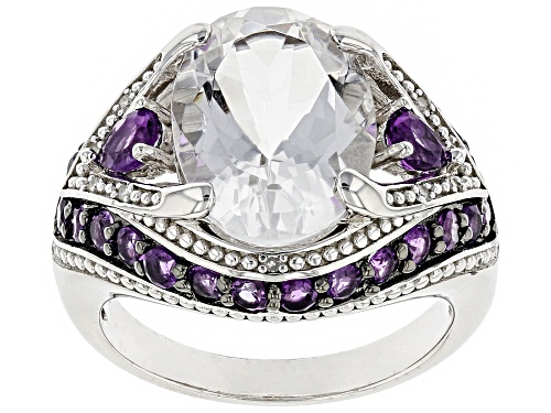 Photo of 4.89ct Crystal Quartz with 1.11ctw Amethyst & Diamond Accent Rhodium Over Sterling Silver Ring - Size 7