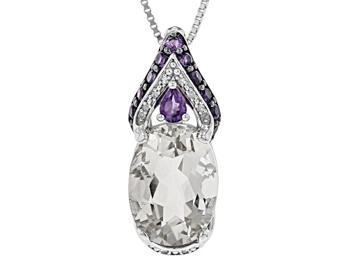 Photo of 5.40ctw Crystal Quartz, Amethyst & Diamond Accent Rhodium Over Sterling Silver Pendant with Chain