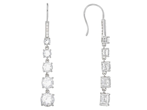 8.13ctw Crystal Quartz with .19ctw White Zircon Rhodium Over Sterling Silver Dangle Earrings