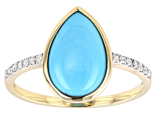 12x8mm Pear Cabochon Sleeping Beauty Turquoise With .08ct Diamond Accent 10k Yellow Gold Ring - Size 7
