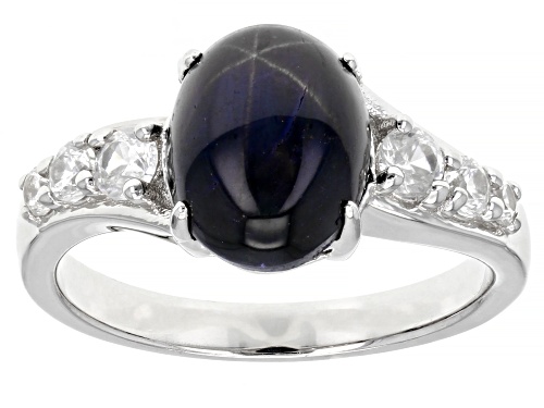 Photo of 4.25ct Diffused Star Sapphire With 0.56ctw White Zircon Rhodium Over Sterling Silver Ring - Size 8