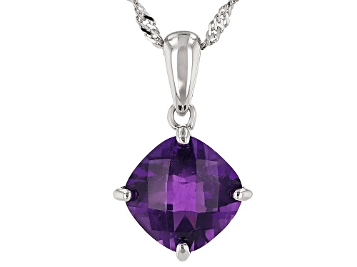 Photo of 3.66ct Square Cushion Checkerboard Cut African Amethyst Rhodium Over Silver Pendant with Chain
