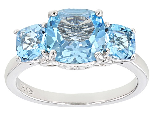 Photo of 3.66ctw Square Cushion Swiss Blue Topaz Rhodium Over Sterling Silver 3-Stone Ring - Size 7