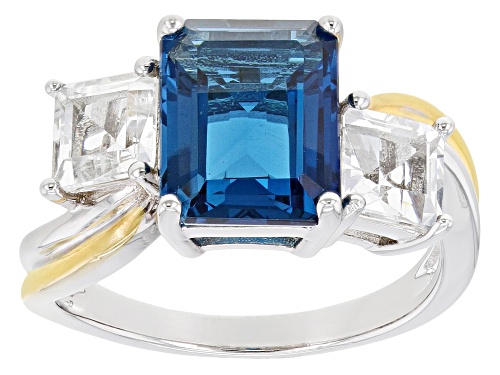 Photo of 3.55ct London Blue Topaz WIth 1.36ctw White Topaz Rhodium Over Sterling Silver Ring - Size 7
