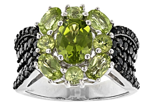 Photo of 1.93ctw Oval and .44ctw Round Manchurian Peridot™ with .98ctw Spinel Rhodium Over Silver Ring - Size 8