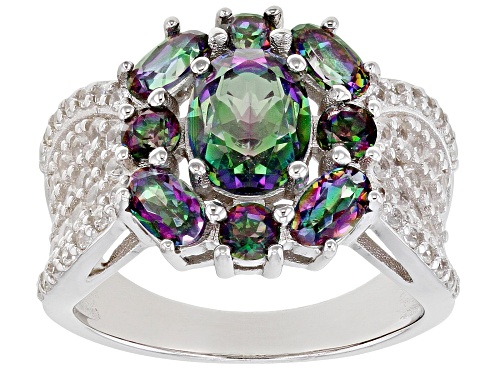 2.23ctw Oval and Round Multi-Color Quartz and .98ctw Zircon Rhodium Over Sterling Silver Ring - Size 7