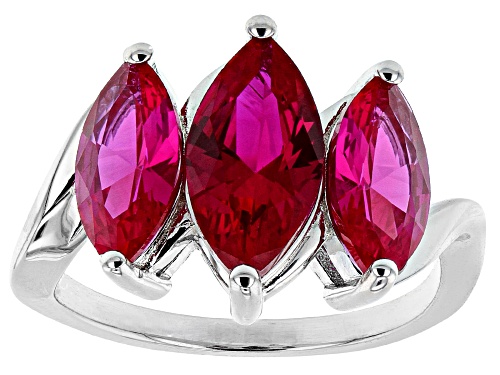 Photo of 3.79ctw Marquise Lab Created Ruby Rhodium Over Sterling Silver 3-Stone Ring - Size 8