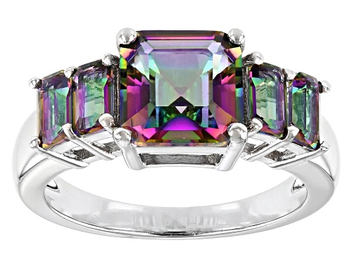 Photo of 3.15ctw Square Octagonal Multi-Color Quartz Rhodium Over Sterling Silver Ring - Size 8