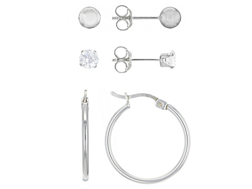 Sterling Silver Bella Luce® Stud, Ball Stud, & Hoop Earring Set of 3