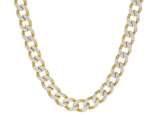 Sterling Silver & 18k Yellow Gold Over Sterling Silver 8mm Diamond-Cut Curb 20 Inch Chain - Size 20