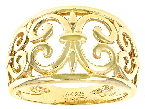 18k Yellow Gold Over Sterling Silver Filigree Design Ring - Size 7