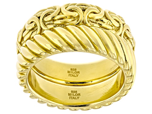 Argento Oro™ 18k Yellow Gold Over Sterling Silver Byzantine Band Ring & Textured Band Ring Set of 2 - Size 8