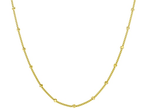 18k Yellow Gold Over Sterling Silver Diamond-Cut Bead Station Curb Link 20 Inch Chain - Size 20