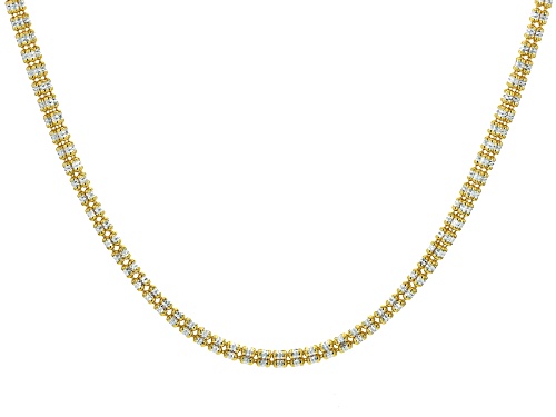 18k Yellow Gold Over Sterling Silver Two-Tone 4mm "Ghiaccio" Diamond-Cut Bead 16 Inch Chain - Size 16