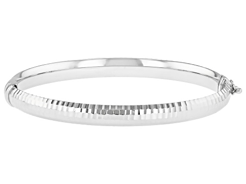 Rhodium Over Sterling Silver 6.5mm Diamond-Cut Bangle - Size 7