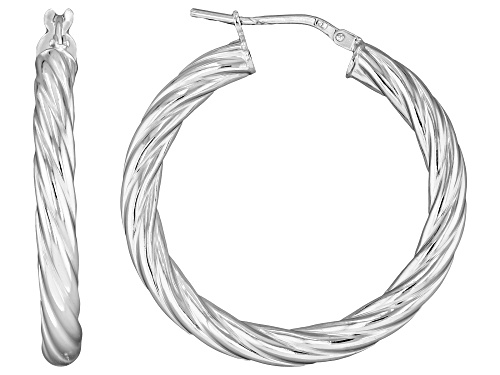 Rhodium Over Sterling Silver 1 1/4" Twisted Hoop Earrings