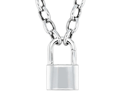 Rhodium Over Sterling Silver Lock 18 Inch Necklace - Size 18