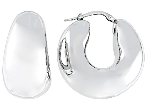 Rhodium Over Sterling Silver 1 1/8" Hoop Earrings
