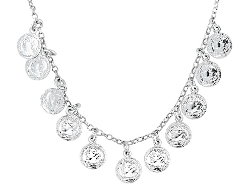 Rhodium Over Sterling Silver Coin Charm Necklace - Size 18