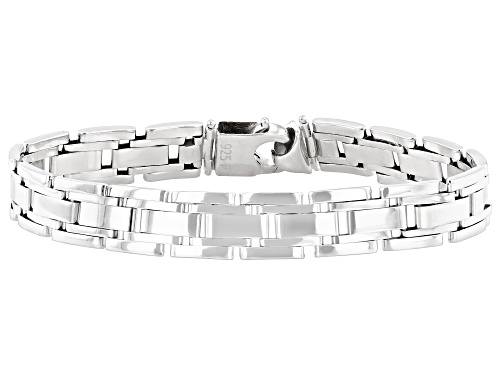 Rhodium Over Sterling Silver 11.6mm Designer Link Bracelet - Size 8.5