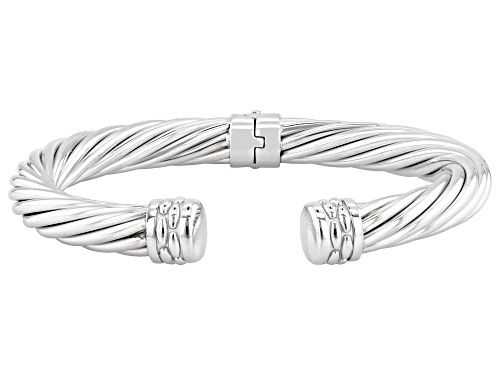 Rhodium Over Sterling Silver 7.2mm Twisted Cuff Bangle