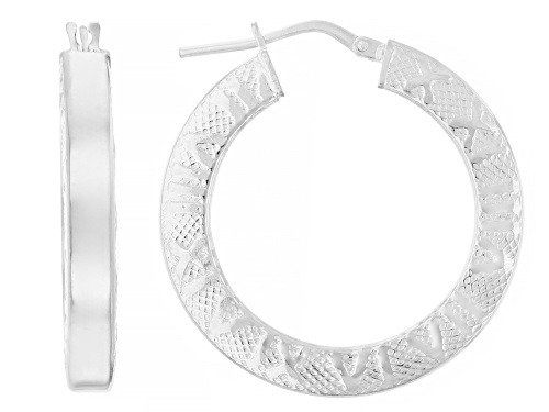 Sterling Silver Roman Numeral 1 1/8" Hoop Earrings