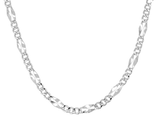 Sterling Silver 3.5mm Mirror Station Figaro Link 20 Inch Chain - Size 20