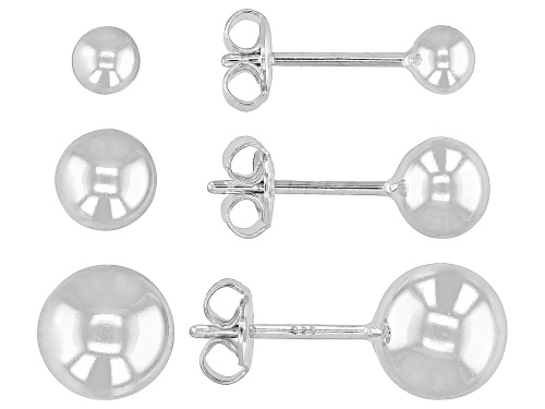 Sterling Silver High Polish Ball Stud Earring Set of 3 Pairs