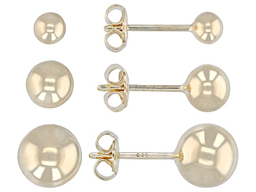 18k Yellow Gold Over Sterling Silver High Polish Ball Stud Earring Set of 3 Pairs
