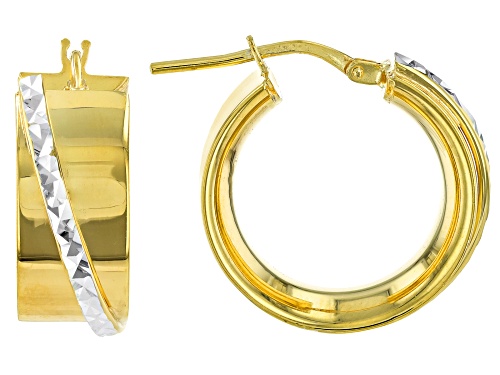 18k Yellow Gold Over Sterling Silver 13/16" Diamond-Cut Hoop Earrings