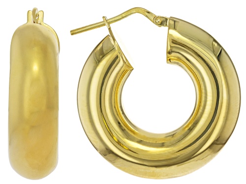 18k Yellow Gold Over Sterling Silver 1" Polished Hoop Earrings
