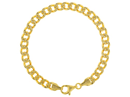 18k Yellow Gold Over Sterling Silver Diamond-Cut Curb Link Bracelet - Size 7.5