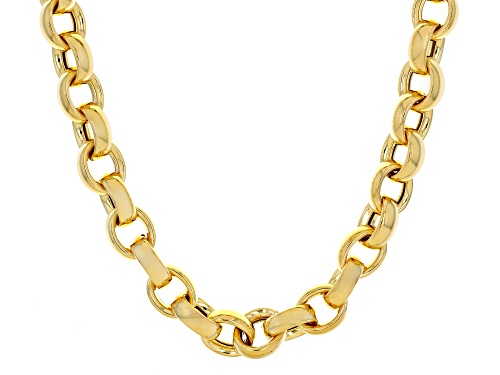 18k Yellow Gold Over Sterling Silver 9.5mm Rolo Link 18 Inch Chain - Size 18