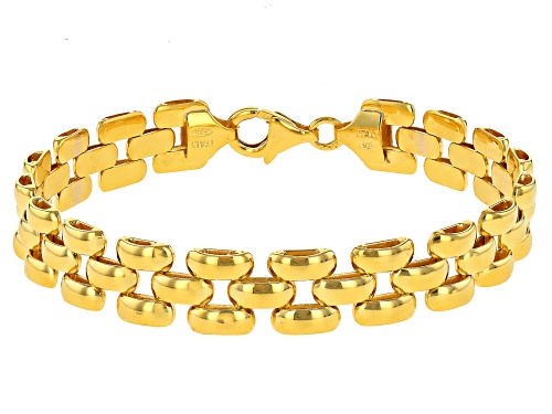 18k Yellow Gold Over Sterling Silver Panther Link Bracelet - Size 7.5
