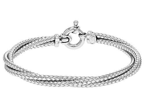 Rhodium Over Sterling Silver Triple Crossover Bracelet - Size 6.75