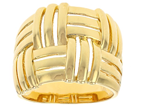18k Yellow Gold Over Sterling Silver Basket Weave Ring - Size 7