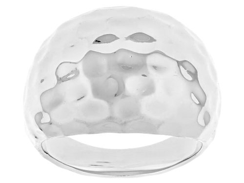 Rhodium Over Sterling Silver Hammered Dome Ring - Size 7