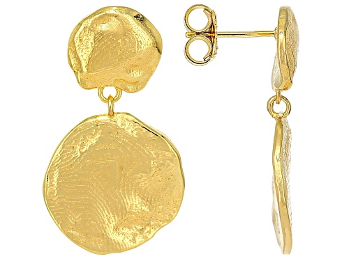 18k Yellow Gold Over Sterling Silver Organically Shaped Wire Brushed Earrings